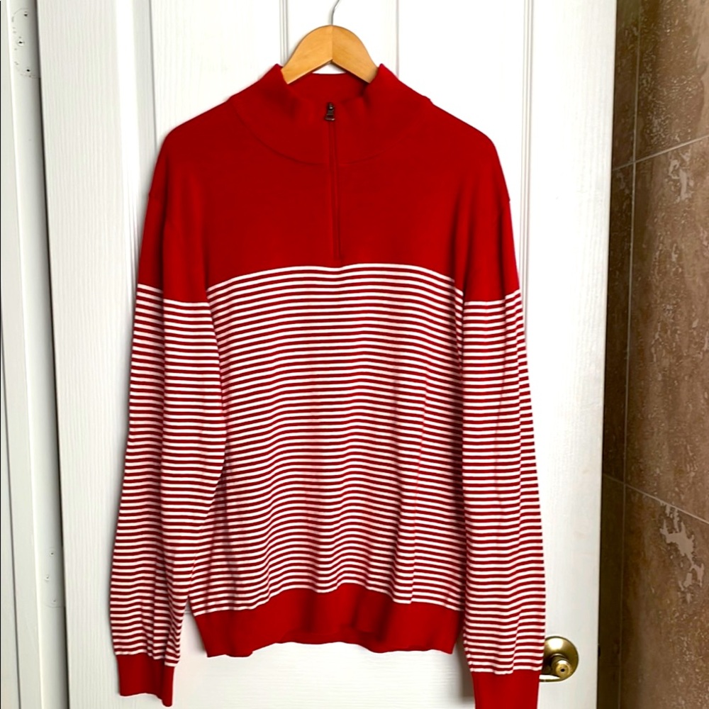 WeatherProof - Red and White Striped Men's Half Zip Sweater
